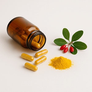 A brown bottle of berberine capsules 